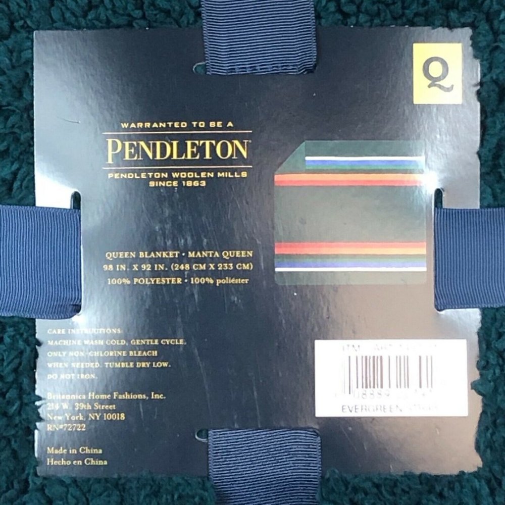 Pendleton Sherpa Fleece Blanket Evergreen Stripe Queen New 98 X 92 Inches Soft - Picture 5 of 12